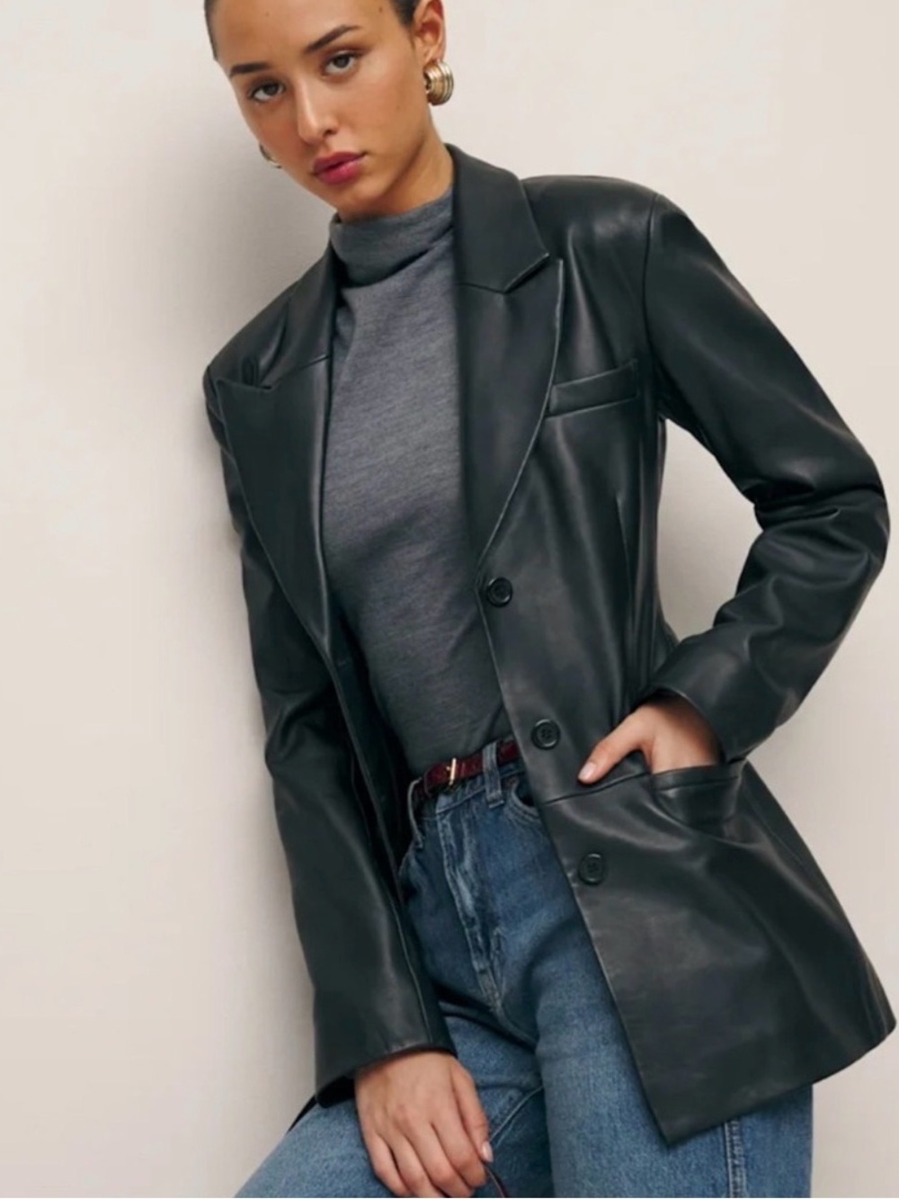 Reformation Black Leather Single-Button Blazer - Picture 4 of 8